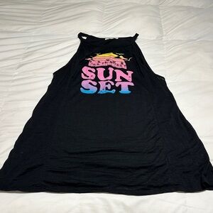 Stylish Black Sunset Graphic Tank Top